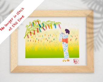 Decorative card fine art print japanese seasons series, Tanabata summer festival, limited edition.