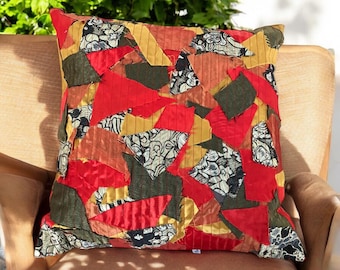 Funda de cojín patchwork rojo