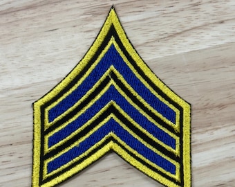 Sergeant Chevron Stripe Patch Navy Yellow on Black