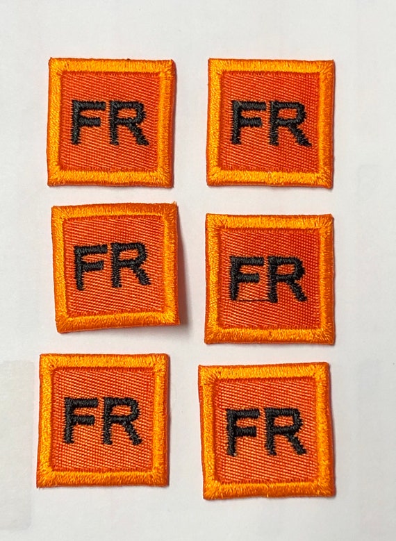 6 FR patch Replacement Tag Fire Resistant Retardant FRC Orange iron on 1  inch