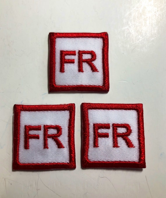 3 FR Patches Tags 1.25 Fire Resistant Retardant FRC Red on White 