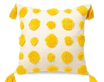 Punch Needle Pillow, Punch Needle Pillow Cover, Handmade Pillow Cover, Handmade Pillow Case, Bohem Yellow Pillow Case.