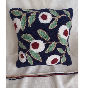 Punch Needle Pillow, Punch Needle Pillow Cover, Handmade Pillow Cover, Handmade Pillow Case, Navy Blue Flower Pillow Case. image 4