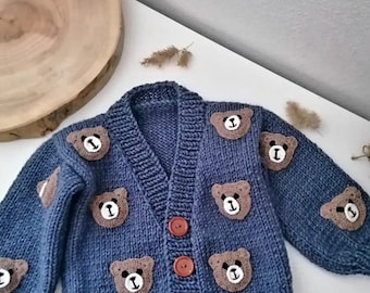 Crochet Baby Cardigan, Baby Cardigan, Crochet Cardigan, Cardigan Crochet, Hand Knit Baby Cardigan, Knit Baby Cardigan, Bear Baby Cardigan.