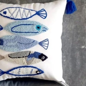 Punch Needle Pillow, Punch Needle Pillow Cover, Handmade Pillow Cover, Handmade Pillow Case, Fish Pillow Case. image 5
