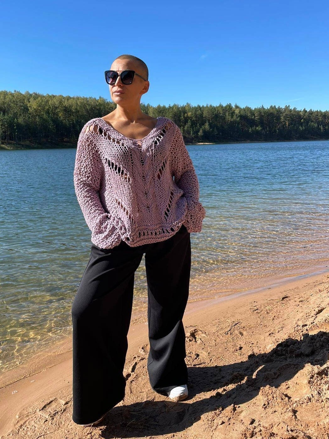 Lilac Cotton Slouchy Boho Style Sweater 
