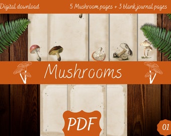 Mushrooms 01 - Digital Download PDF A4 for Grimoire Book of Shadows Garden Journal  RPG Diary Notebook Pages