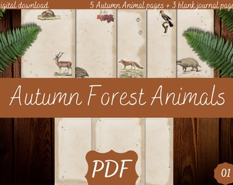 Autumn Forest Animals 01 - Digital Download PDF A4 for Grimoire Book of Shadows Garden Journal  RPG Diary Notebook Pages