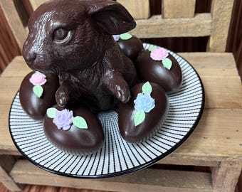 Faux Chocolate Easter Bunny and Eggs, Fake Chocolate, Faux Easter Eggs, Confectioners Display, Photo Prop, Fake Candy.