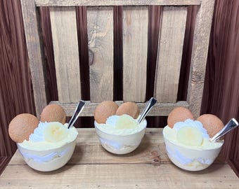 Faux Banana Pudding Cups with Wafer Cookies, Faux Sweets, Fake Food, Faux Dessert, Restaurant Display, Photo Prop.