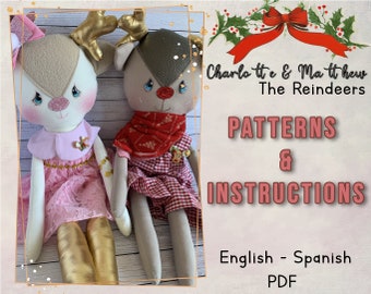 Reindeer pattern, reindeer pdf pattern, reindeer sewing pattern, Christmas dolls sewing pattern, soft toy sewing patterns, holiday dolls pdf