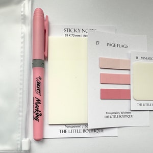 Annotation Sets - Sticky Highlighter Page flags/tabs,  Transparent planner/journal tabs, Jotter Pad, Bic Highlighter, Organiser zip case