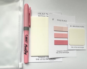 Annotation Sets - Sticky Highlighter Page flags/tabs,  Transparent planner/journal tabs, Jotter Pad, Bic Highlighter, Organiser zip case