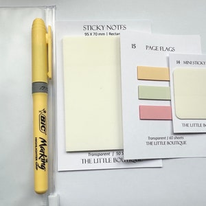 Annotation Sets - Sticky Highlighter Page flags/tabs,  Transparent planner/journal tabs, Jotter Pad, Bic Highlighter, Organiser zip case