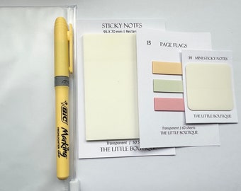 Annotation Sets - Sticky Highlighter Page flags/tabs,  Transparent planner/journal tabs, Jotter Pad, Bic Highlighter, Organiser zip case