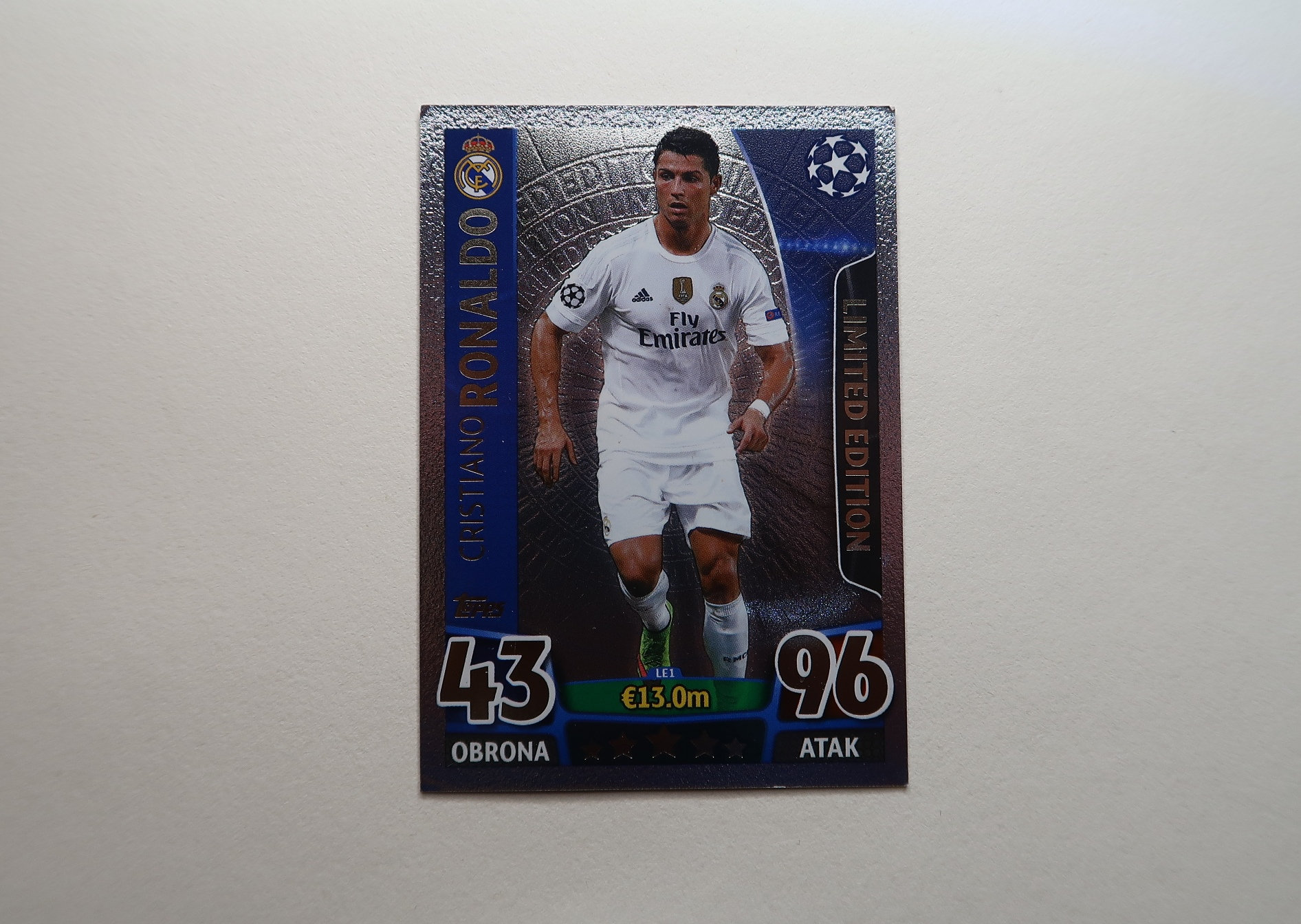Cristiano Ronaldo card. Real Madrid. Champions League 2015-16 
