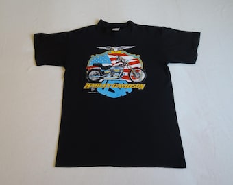 Made in USA Vintage Harley Davidson Eagle Tee — 90s Black Biker T-Shirt, Size L, Heavy Cotton, Rare Graphic