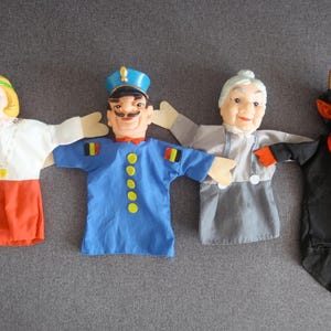 Vintage 60s German Hand Puppets: Punch and Judy Style Rubber Head Toys