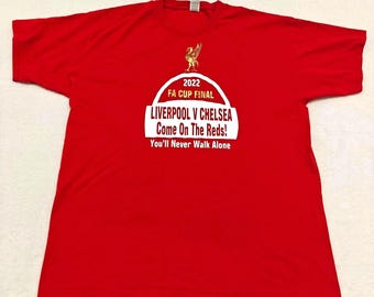 Liverpool FA Cup Final 2022 T‑Shirt — Reds vs Chelsea, Golden Liverbird, YNWA, XL Cotton, Fruit of the Loom, Collector Fanwear
