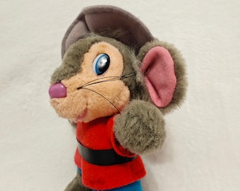 Vintage Fievel Mousekewitz Plush, 1993 – An American Tail Universal Amblin Stuffed Toy, Red Shirt Blue Pants, CE Tag, Made in Germany, 22 cm