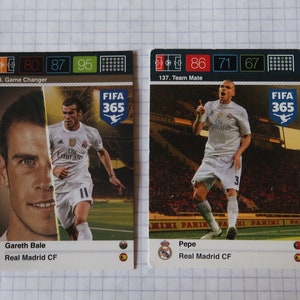 Panini Fußball Karten. Real Madrid. Karim Benzema, Gareth Bale, Pepe, Raphael Varane. Team Mate, Game Changer, Defensive Rock. Fifa 365.