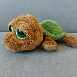 Pluche Shelby Turtle – Russ Berrie Li’l Peepers, vintage 24 cm met bonen gevulde schildpad, verzamelobject Big Green Eyes