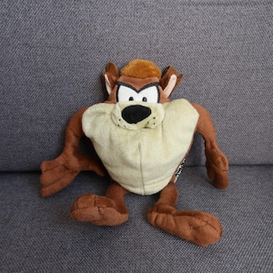 Vintage Plush Toy - Inspired by 90s. Tasmanian devil. Cartoon Nostalgia | Soft Brown & Beige Collectible, 26 cm. Childhood memorabilia.