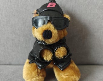 RARE Vintage German Biker Bear Plush - BUSSE & PARTNER Nettetal 90s - Biker Teddy with Leather Jacket, Sunglasses - Y2K Motorcycle Mascot