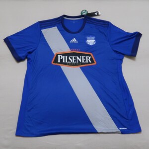 Adidas Emelec FC Jersey 2XL – Vintage 2017 Home Football Shirt, Blue & Grey Striped, Short Sleeve, Soccer Fan Gift, Collectible. Coach gift.