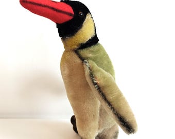 Vintage Steiff Peggy Penguin – Mohair Plush with Swivel Head & Original Button – 1950-60s German Collectible Soft Toy – Size 9 in/23 cm
