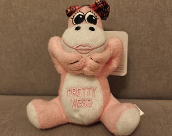 Pretty Ness My Pet Nessie Plush – Thistle Products Scotland, Pink Loch Ness Monster, Tartan Bow, 13 cm Beanie, Scottish Souvenir Gift