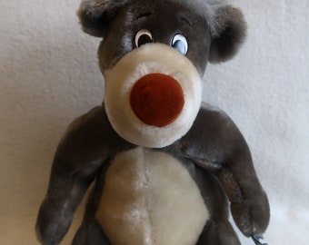 Teddy bear Baloo. Jungle Book Cartoon character. Stuffed animal Plush toy. Beige grey, 29 cm high. Baby gift Playroom decor. Collectibles
