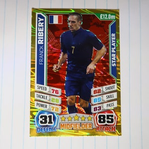 Topps Fußball Karte. Frank Ribéry Frankreich. Mittelfeldspieler. Starspieler. WM 2014 Brasilien. Spiel Attax. Sammelkarten Spiel. Goldene Ballerkarte.