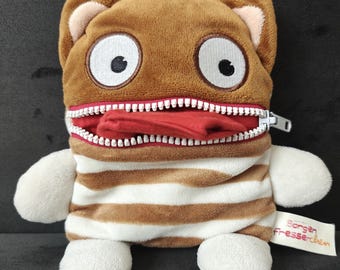 Pelúcia Vintage Enno Sorgenfresser - 2012 Schmidt Spiele Worry Eater - Boneco Monstro da Ansiedade Listrado Marrom - Brinquedo de Pelúcia Colecionável Alemão