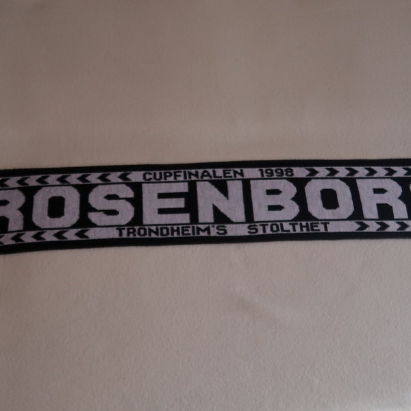 Schwarz-weißer Schal des FC Rosenborg Ballclub. CupFinale 1998 Trondheims Stolthet. Seltener Vintage Wende-Fußballschal. Größe 132x16 cm.