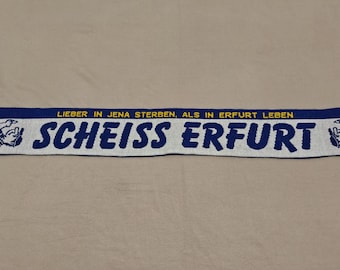 Deutsche Ultras Schal - Seltenes Fankultur Artefakt, Blau Strick 139×18 cm, Sammler Fußball Memorabilie, gebraucht, Tribut an regionale Rivalität