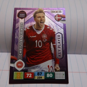Carte de vœux Panini Coupe du Monde de la FIFA, Russie 2018. Christian Eriksen Danemark. Acteur clé. Adrenalyn XL 2017. Collection de cartes à collectionner. Carte réfracteur