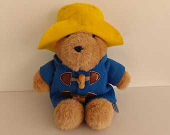 Vintage Paddington Bear in Yellow Hat — Blue Coat Toggle Buttons — 27 cm Plush Toy — Rescued Memory from Europe — Nostalgic Gift