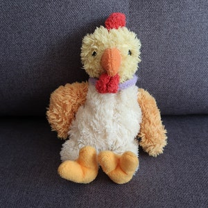 Cute Rooster Vintage plush toy Yellow-orange-white color German brand Kuschelwuschel Great gift Child&#39;s delight Collector&#39;s joy 29 cm tall