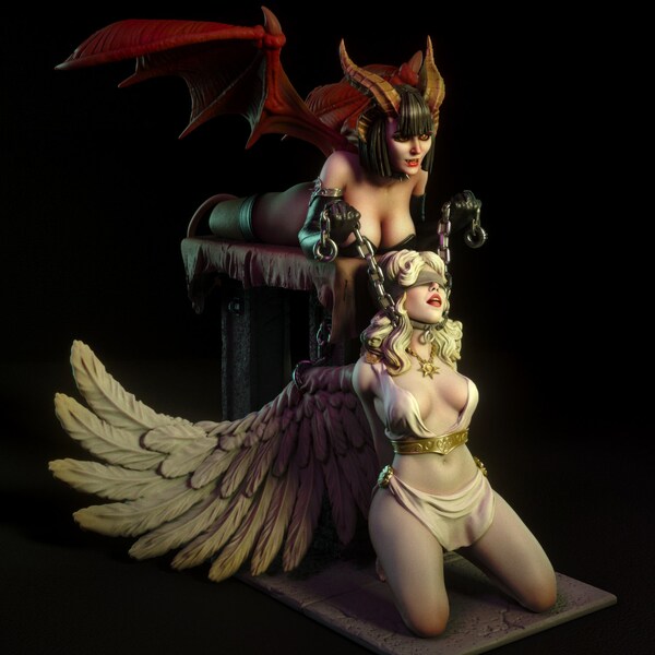 Dominatrix Angel and Demon - Pin Up Statue & Miniature - Torrida Minis | DND | RPG | Fantasy | Tabletop Games | Miniatures | Figurine