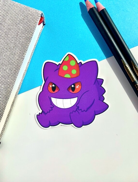 Gengar Party Hat Vinyl Sticker Pokemon Sticker Etsy