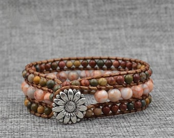 Vegan NATURIST - 1 round 3 band vegan wrap bracelet in natural beads