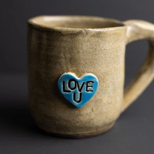 Handmade Ceramic Mug Blue and Green Heart, I Love You Mug image 3