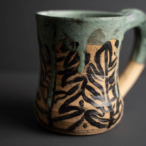 Handmade Ceramic Mug Tropical Green Monstera Plant Theme Drip Glaze image 6