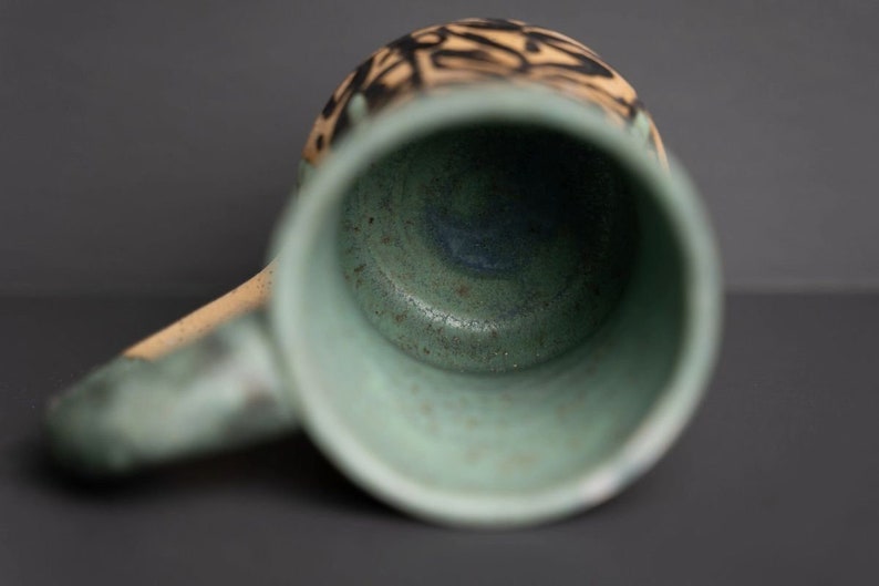 Handmade Ceramic Mug Tropical Green Monstera Plant Theme Drip Glaze image 8