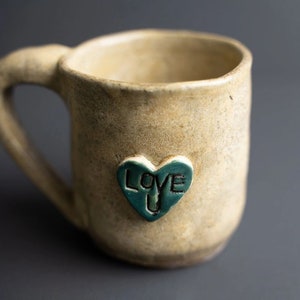 Handmade Ceramic Mug Blue and Green Heart, I Love You Mug image 2