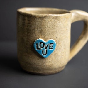 Handmade Ceramic Mug Blue and Green Heart, I Love You Mug image 5