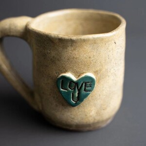 Handmade Ceramic Mug Blue and Green Heart, I Love You Mug image 10