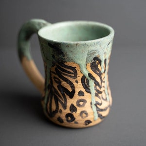 Handmade Ceramic Mug Tropical Green Monstera Plant Theme Drip Glaze image 2