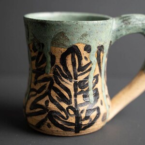 Handmade Ceramic Mug Tropical Green Monstera Plant Theme Drip Glaze image 10
